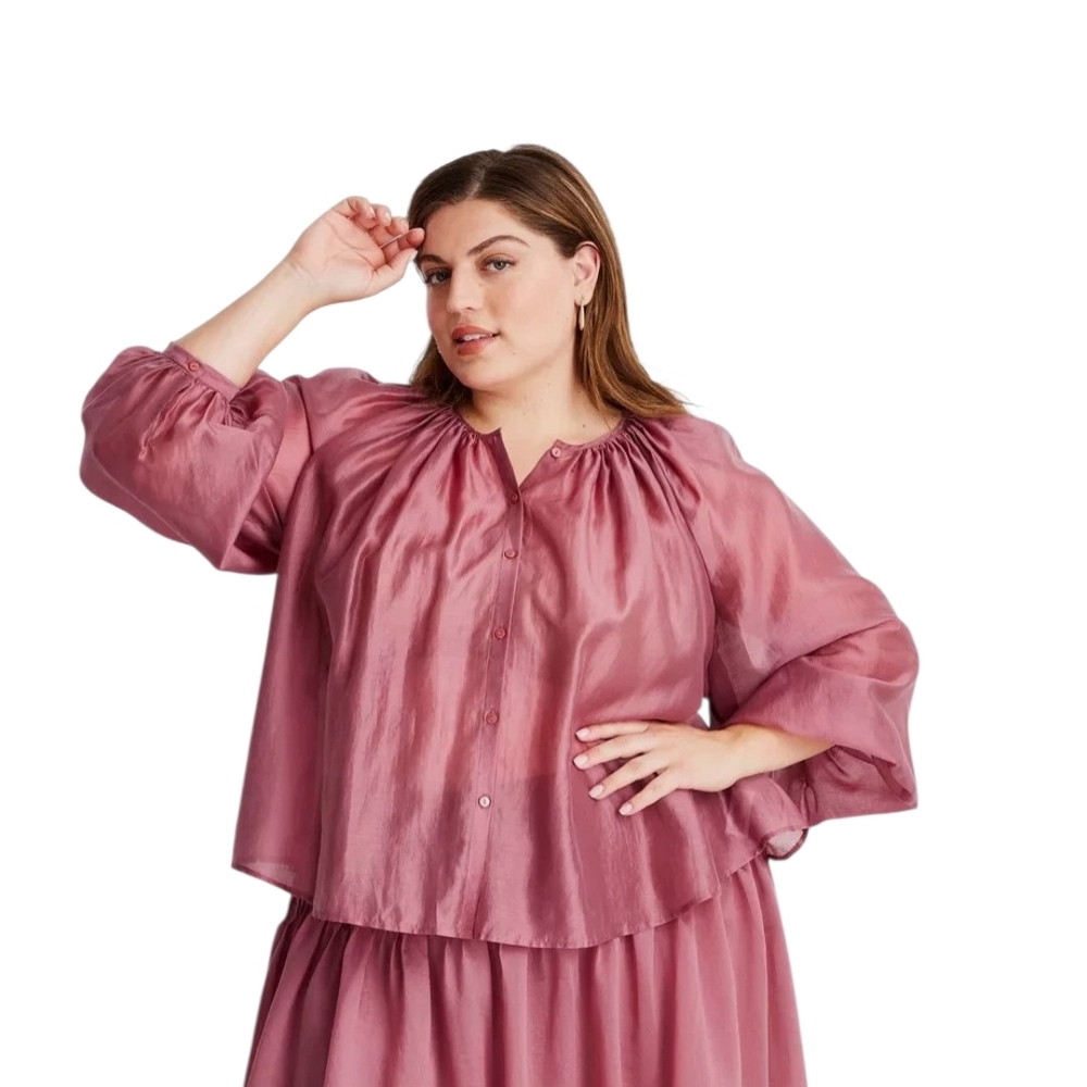 Future Collective Peasant Boho Flowy Pink Blouse Size XXL